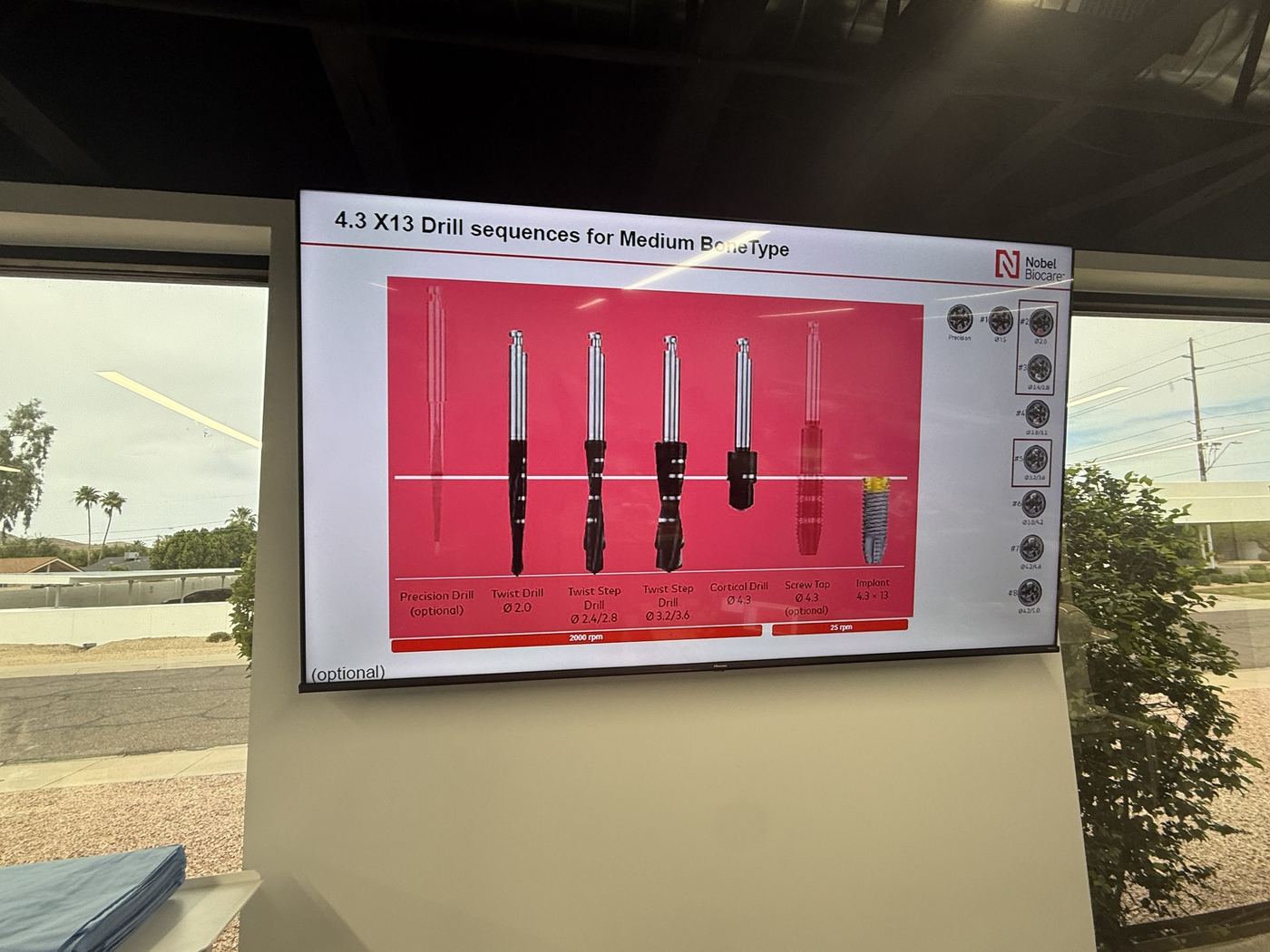 Implant drill sequence laid out for hands-on training at the Level 1 cadaver course