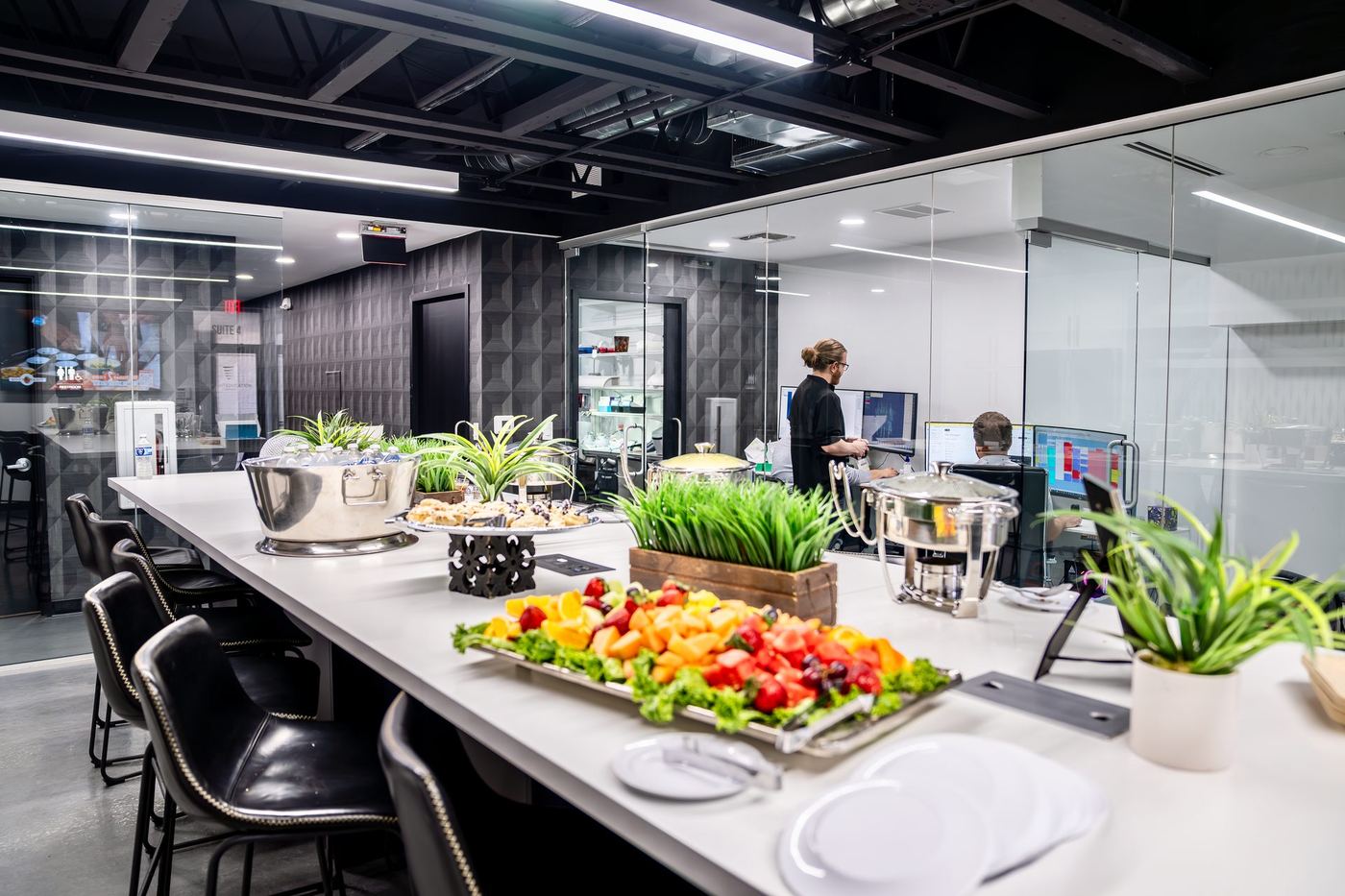 Kitchen and break area at the training center where breakfast and lunch are served